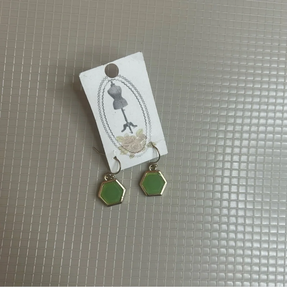 Hexagon Green Earrings - Picture 1 of 2
